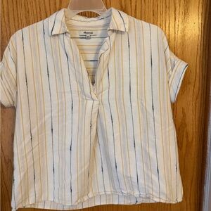 Madewell Cream Striped Collared Short Sleeve Top